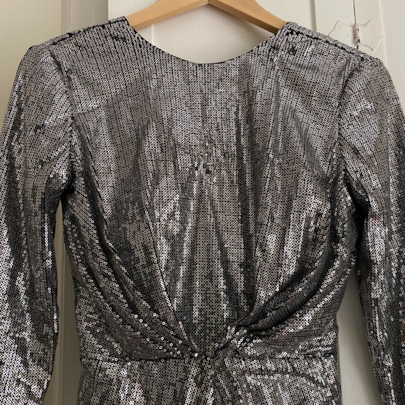 MSGM Sequin Long Sleeve Ruched Silver Mini Dress sz 38 - Picture 13 of 14
